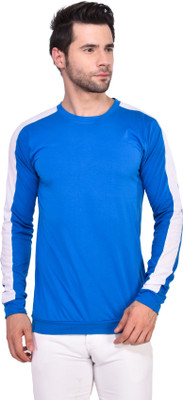 GRABIN Colorblock Men Round Neck Blue T-Shirt