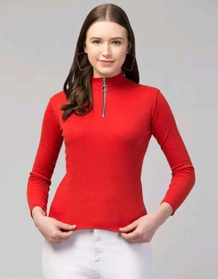 zsGARMENTS Casual Solid Women Red Top