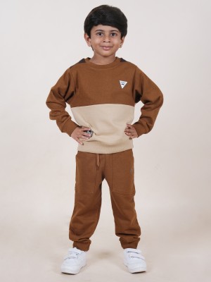 KiddoPanti Boys Casual Sweatshirt Track Pants(Brown & Beige)