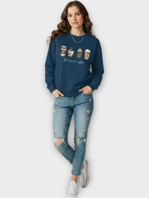 Elite Printed Round Neck Casual Women Dark Blue Sweater