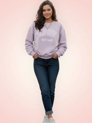 Elite Printed Round Neck Casual Women Purple Sweater