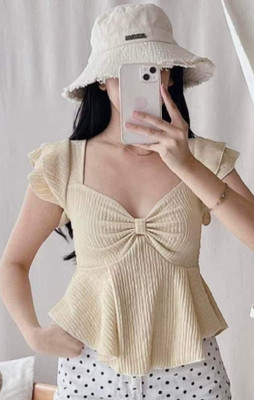 Tokyo Talkies Casual Self Design Women Beige Top