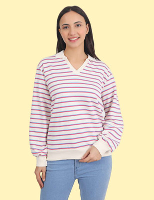 Veins Fashion Full Sleeve Striped Women Sweatshirt