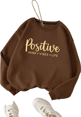 Draxstarfashion Printed Round Neck Casual Women Brown Sweater