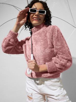 THE DRY STATE Self Design High Neck Casual Women Pink Sweater