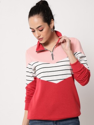 Austin Wood Full Sleeve Color Block, Striped Women Sweatshirt