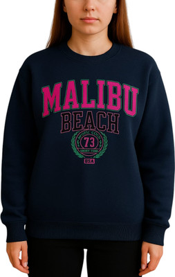 HouseOfCommon Printed Round Neck Casual Women Dark Blue Sweater