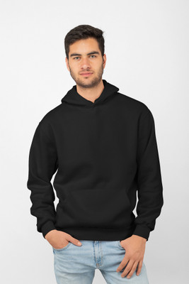 Joy nd Happinness Solid Hooded Neck Casual Men Black Sweater
