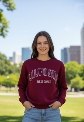 HouseOfCommon Printed Round Neck Casual Women Maroon Sweater