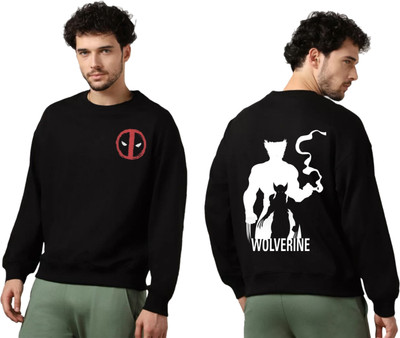 Joy nd Happinness Printed Round Neck Casual Men Black Sweater