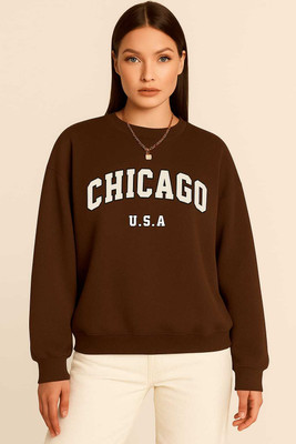 Elite Printed Round Neck Casual Women Brown Sweater