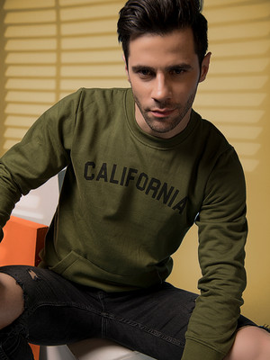 METRONAUT Metronaut Olive Green Fleece CALIFORNIA Printed Sweatshirt-Full Full Sleeve Color Block Men Sweatshirt