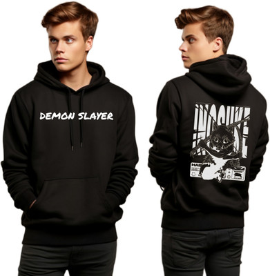 Joy nd Happinness Printed Hooded Neck Casual Men Black Sweater