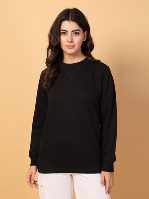 METRONAUT MetronautWomen Black Fleece Oversized Sweatshirt Full Sleeve Solid Women Sweatshirt