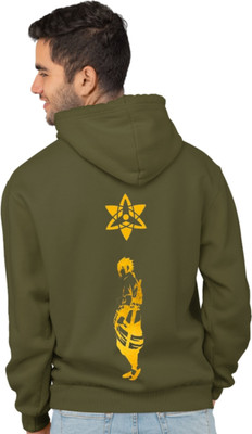 Joy nd Happinness Printed Hooded Neck Casual Men Dark Green Sweater
