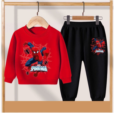 RUNJHUN Baby Boys Spiderman Casual T-shirt Pant(Red)