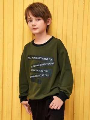 SHINX Boys Typography Pure Cotton Regular T Shirt(Dark Green, Pack of 1)