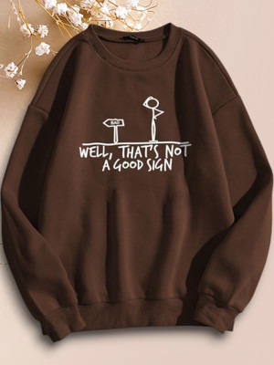 Draxstarfashion Printed Round Neck Casual Women Brown Sweater