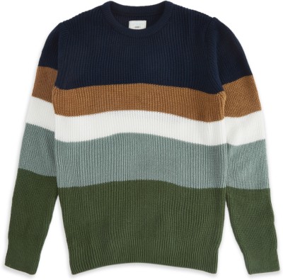 Pantaloons Junior Striped Crew Neck Casual Boys Multicolor Sweater