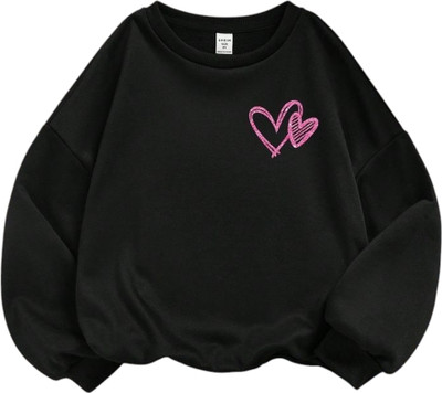 Draxstarfashion Printed Round Neck Casual Women Black Sweater