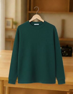 Try This Solid Men Round Neck Green T-Shirt