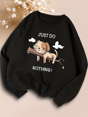 Draxstarfashion Printed Round Neck Casual Women Black Sweater