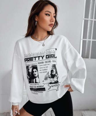 QUIN FLETCHER Printed Round Neck Casual Women White, Black Sweater