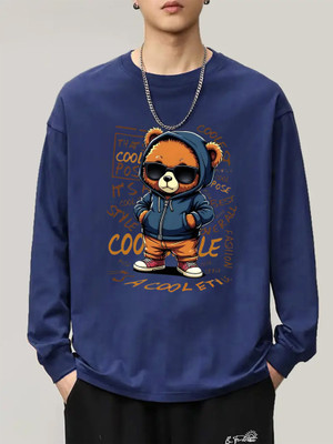 KEESOR Graphic Print Men Round Neck Navy Blue T-Shirt