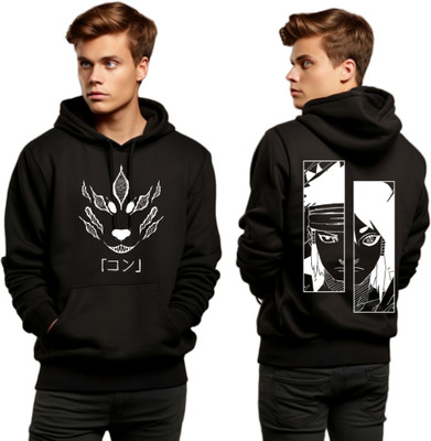 Joy nd Happinness Printed Hooded Neck Casual Men Black Sweater