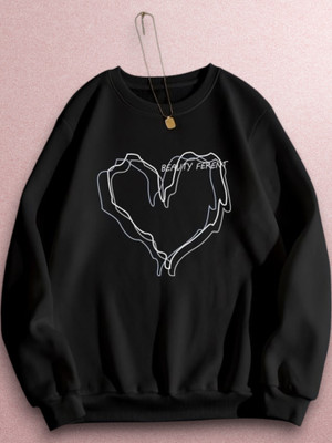 Draxstarfashion Printed Round Neck Casual Women Black Sweater