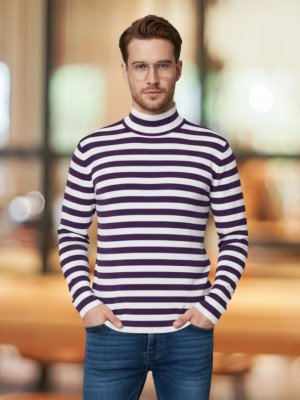 Looks United Full Sleeve Striped Men Sweatshirt