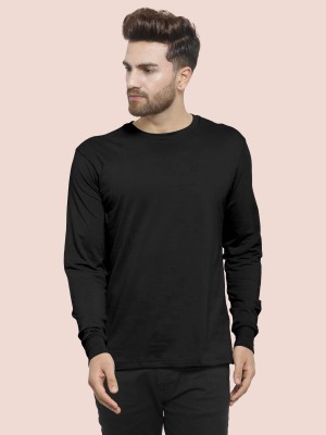 KAJARU Solid Men Round Neck Black T-Shirt