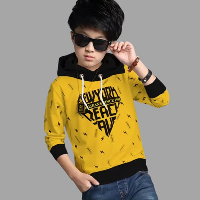 Ticoss Boys Typography, Printed Cotton Blend Regular T Shirt(Yellow, Pack of 1)