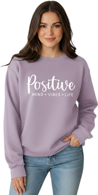 HouseOfCommon Printed Round Neck Casual Women Purple Sweater