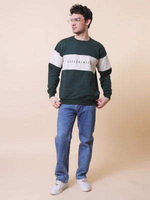 HELL BOUND Colorblock Round Neck Casual Men Dark Green Sweater