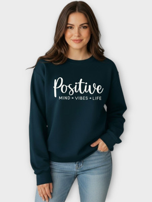 HouseOfCommon Printed Round Neck Casual Women Dark Blue Sweater
