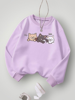 Draxstarfashion Printed Round Neck Casual Women Purple Sweater