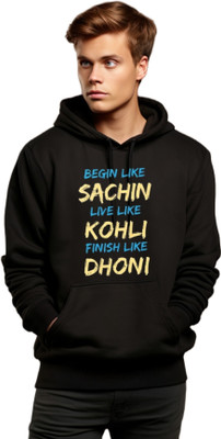 Joy nd Happinness Printed Hooded Neck Casual Men Black Sweater