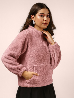 THE DRY STATE Self Design Collared Neck Casual Women Pink Sweater