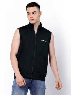 KALT Sleeveless Self Design Men Sweatshirt