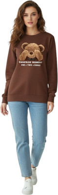 Stylezone Printed Round Neck Casual Women Brown Sweater