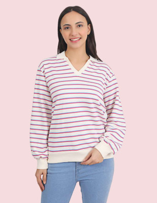 Veins Fashion Full Sleeve Striped Women Sweatshirt