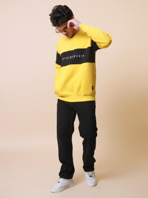 HELL BOUND Colorblock Round Neck Casual Men Yellow Sweater