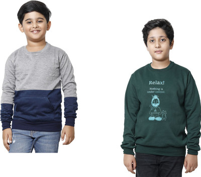 MT FASHION Full Sleeve Color Block, Printed Boys Sweatshirt