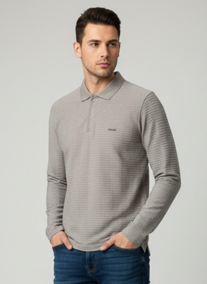 ParcelYard Printed Men Polo Neck Grey T-Shirt