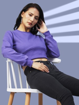 METRONAUT Metronaut Women Purple Corset Fit Round Neck Fleece Sweatshirt Full Sleeve Solid Women Sweatshirt