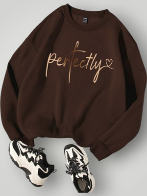 NEMOENTERPRISE Printed Round Neck Casual Women Brown Sweater