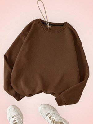 Draxstarfashion Printed Round Neck Casual Women Brown Sweater