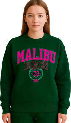 HouseOfCommon Printed Round Neck Casual Women Dark Green Sweater