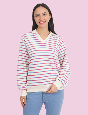 Veins Fashion Full Sleeve Striped Women Sweatshirt